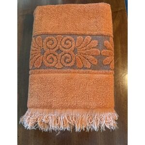 Cannon Monticello Burnt Orange Sculpted Fringe Vintage 1970s Bath Towel 40x21